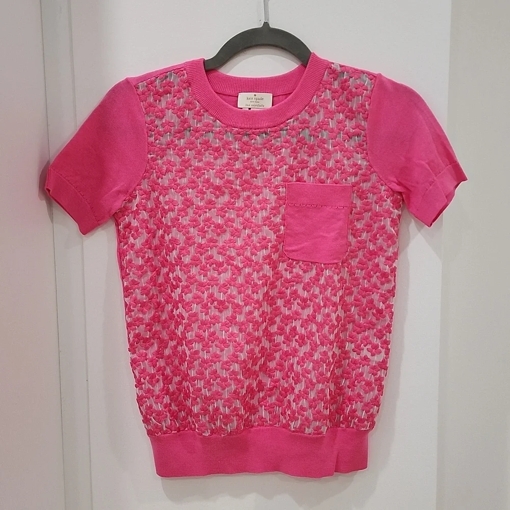 Kate Spade Pink Floral Top with sheer panel sz XS - Picture 3 of 15